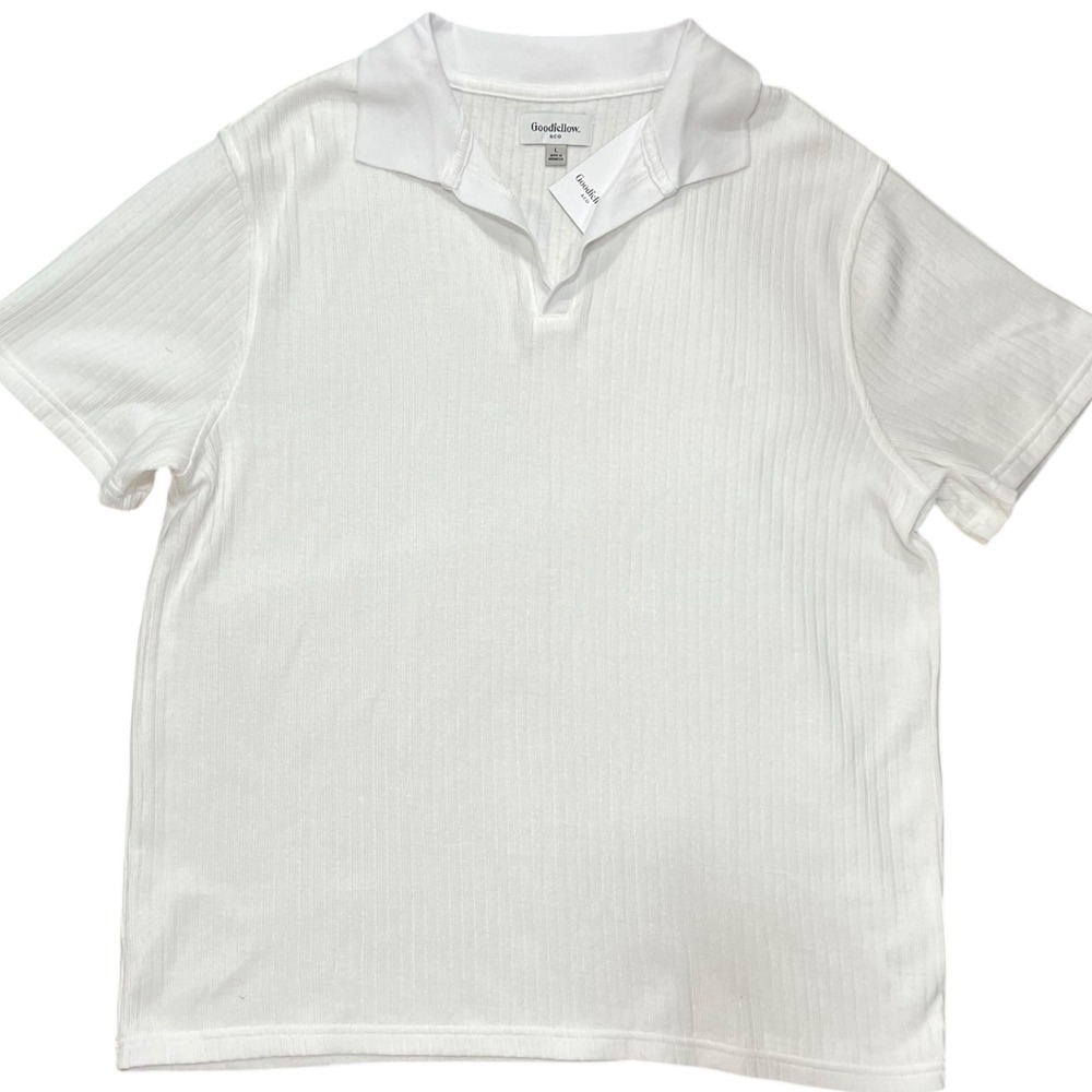 NWT Goodfellow Co Mens Textured Polo Shirt White Short Sleeve Casual Large A4 - Picture 2 of 4